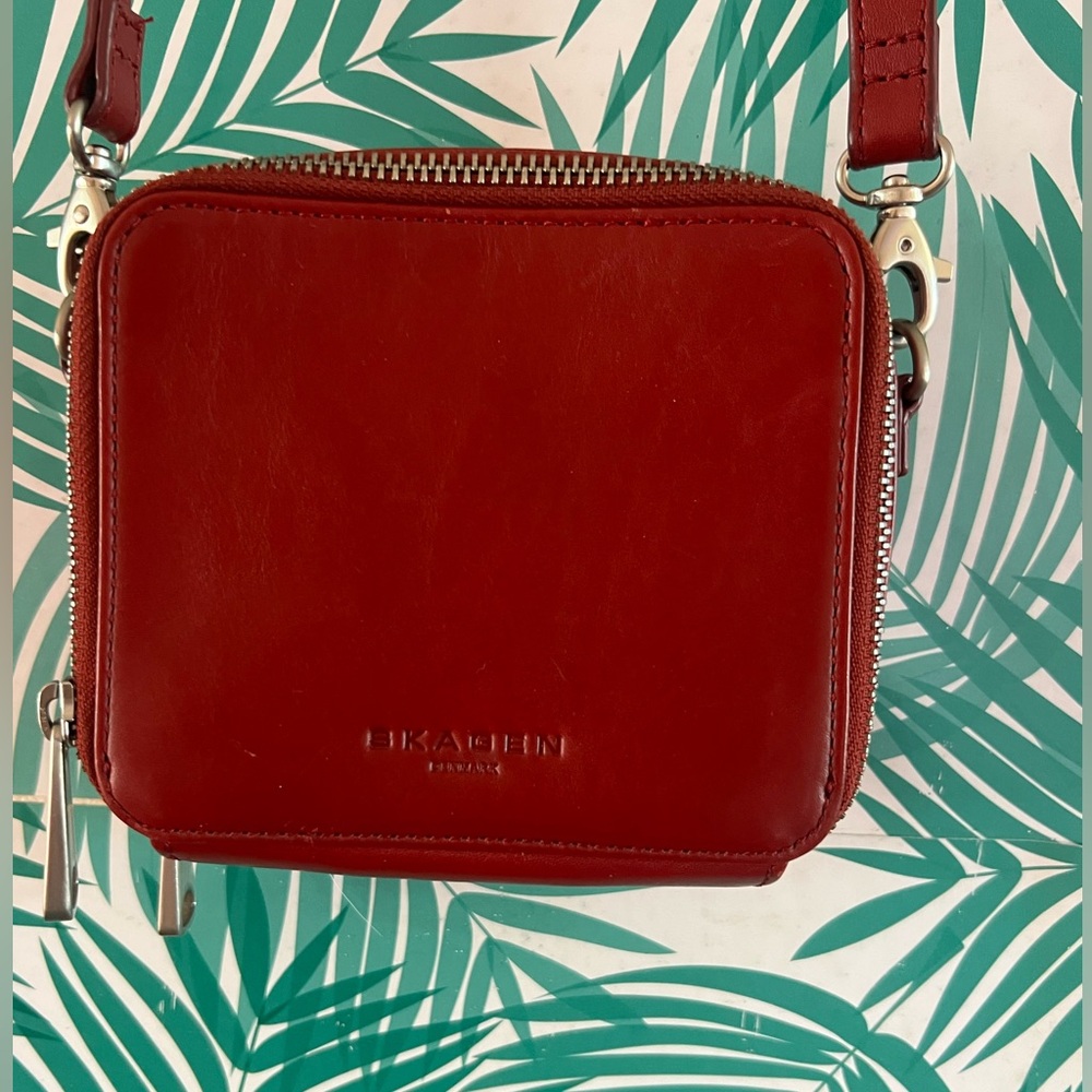 Skagen Denmark red leather cross body mini bag